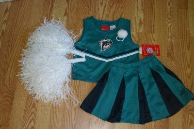 Miami Dolphins Cheerleader Costume 5pcs 4 Pom Poms Bow