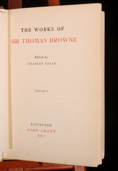 1912 3 Vol Works Sir Thomas Browne Charles Sayle