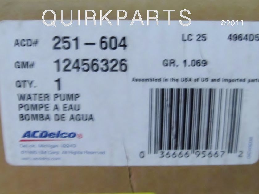 1988 to 2000 Chevrolet GMC Van SUV 7 4L Engine Water Pump 12456326 New 