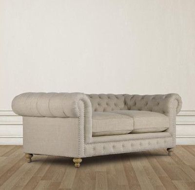   Club Sofa Beige 100 Eco Linen Classic Chesterfield Shoe Nails