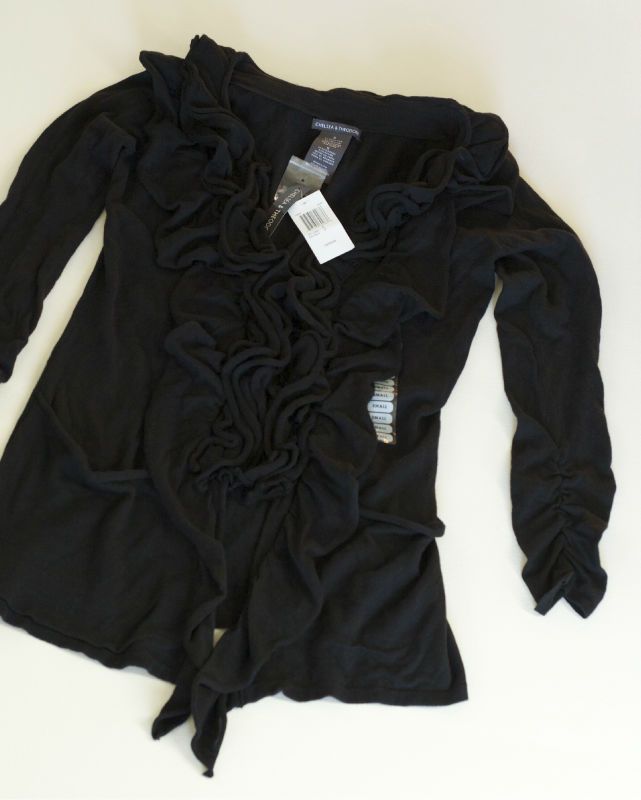 Chelsea & Theodore New Cardigan Ruffle Coverup Black Womens S