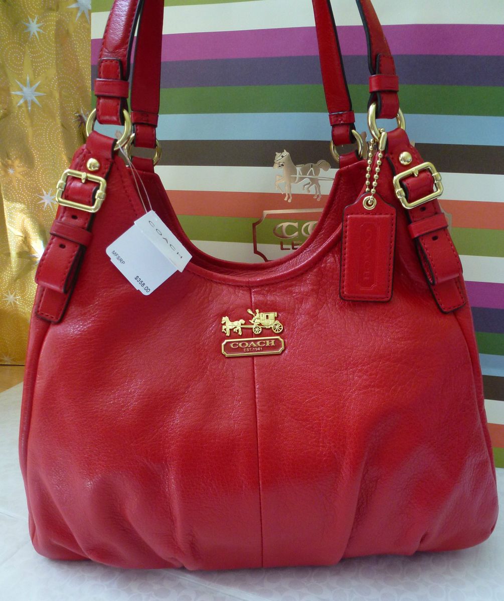 Coach Madison Cherry Red Leather Maggie Shoulder Bag Purse