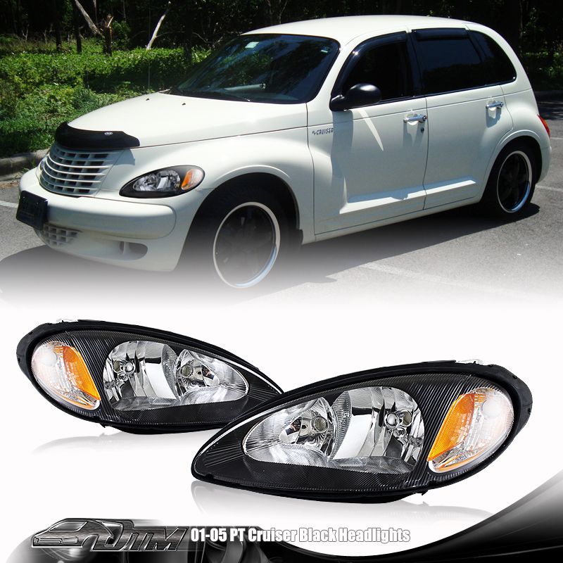 2001 2005 Chrysler PT Cruiser Black Housing Headlights Lamps Amber