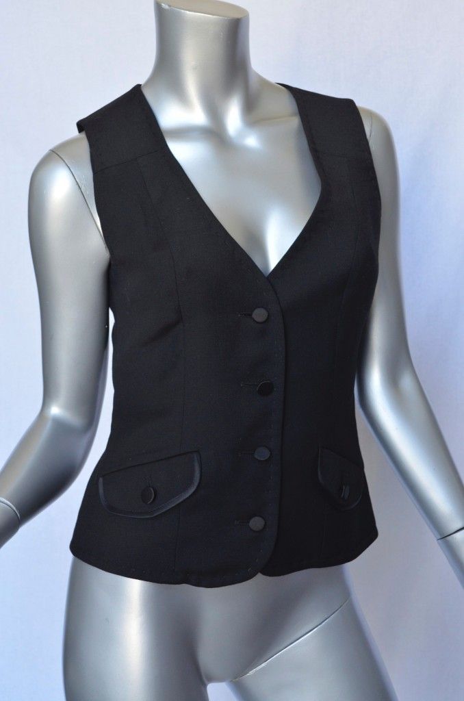 DIANE VON FURSTENBERG Black Button Pocket Vest Jacket S NEW