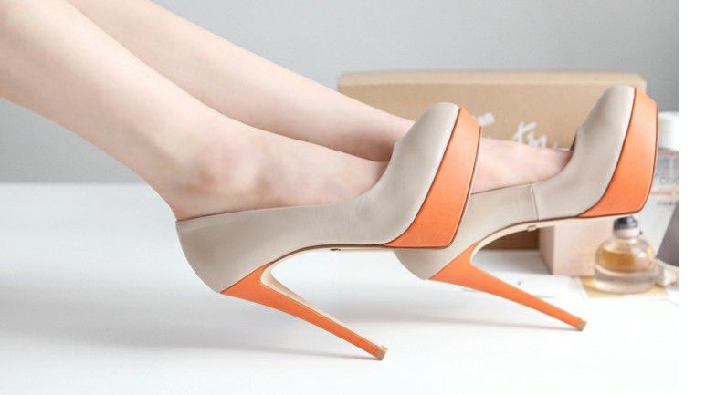 Classic Mix Matched Contrast Colour Design High heeled Shoe Orange