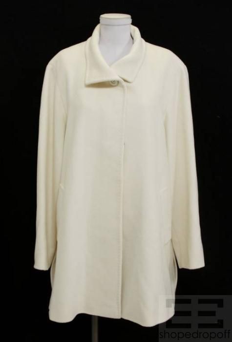 Cinzia Rocca Ivory Wool Funnel Neck Coat Size US14 New