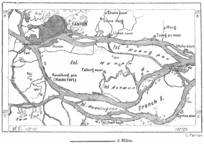 China Canton Whampoa Honan Island Sketch Map C1885