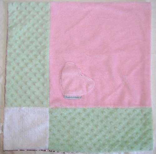 Baby Blankets & Beyond Pink Green MINKY DOT Heart Pocket Lovey
