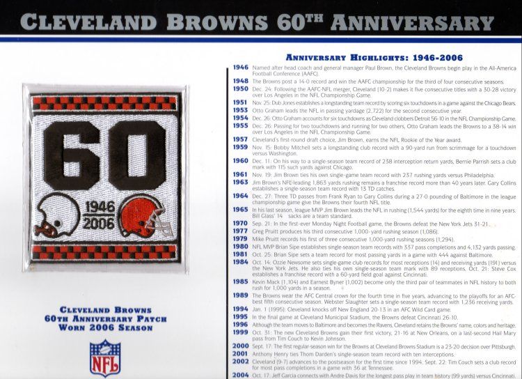 Cleveland Browns 60th Anniversary Patch Willabee Ward
