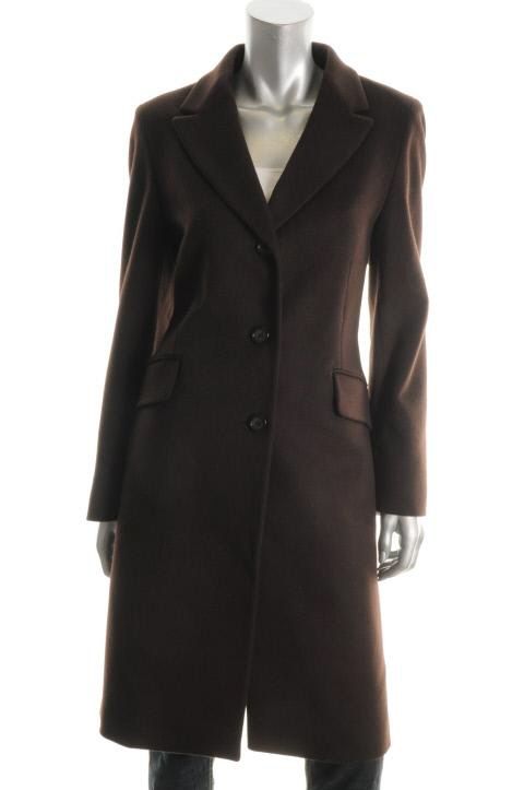 Cinzia Rocca New Brown Wool Notch Collar Button Front Coat 6 BHFO