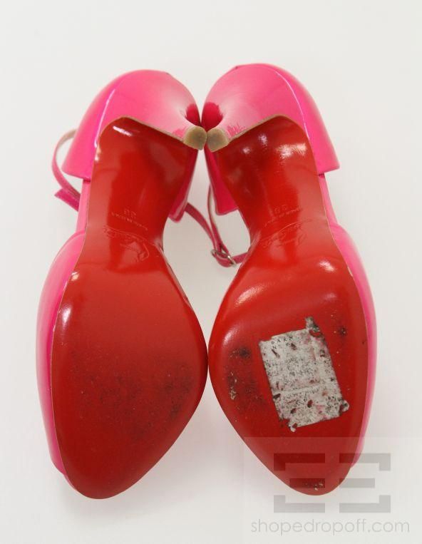 Christian Louboutin Hot Pink Patent Leather Peep Toe Claudia Heels