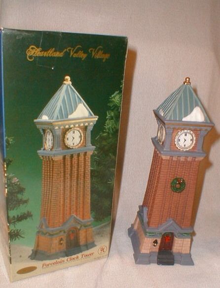  Valley Village Porcelain Lighted Christmas Clock Tower Limited Edition