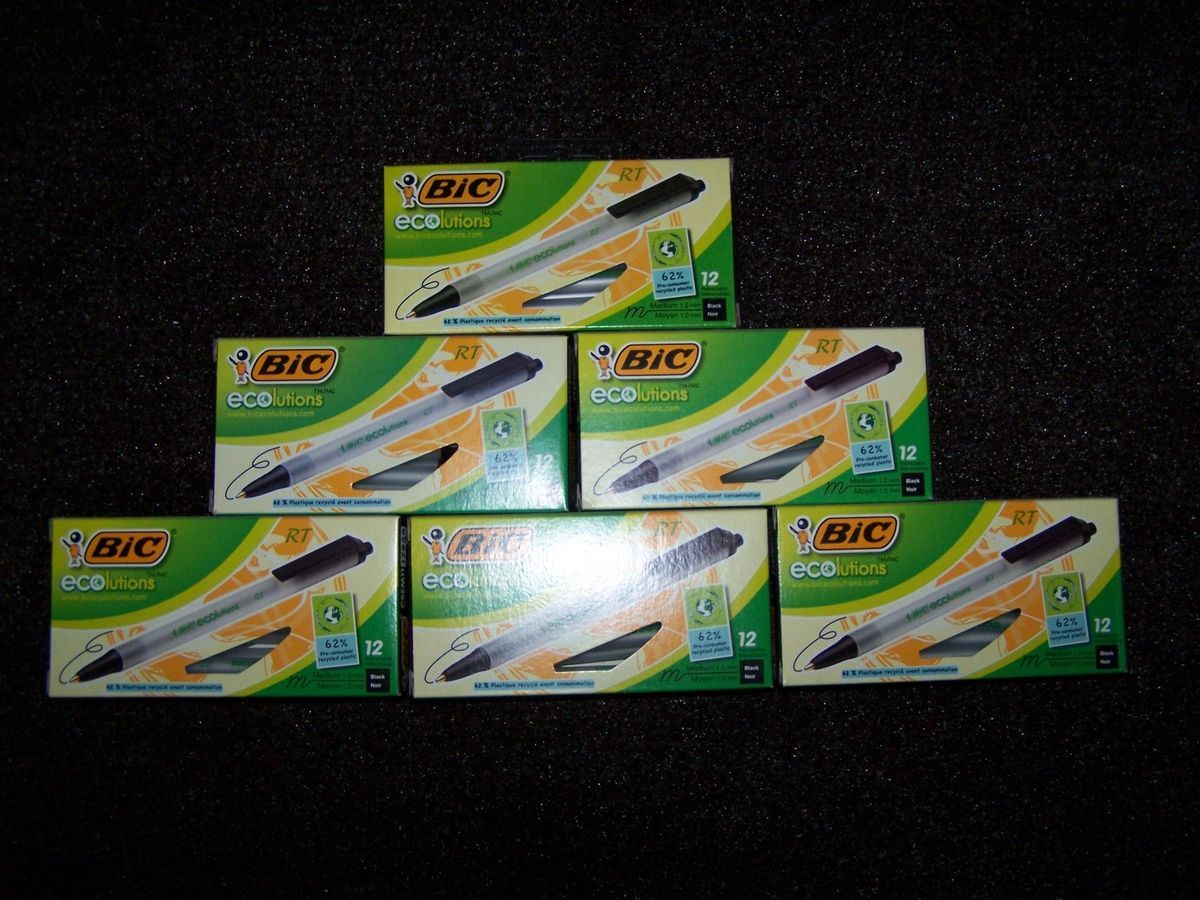 Lot of 6 BIC Ecolutions Clic Stic Retractable Ball Pen 1 0 mm Black 12