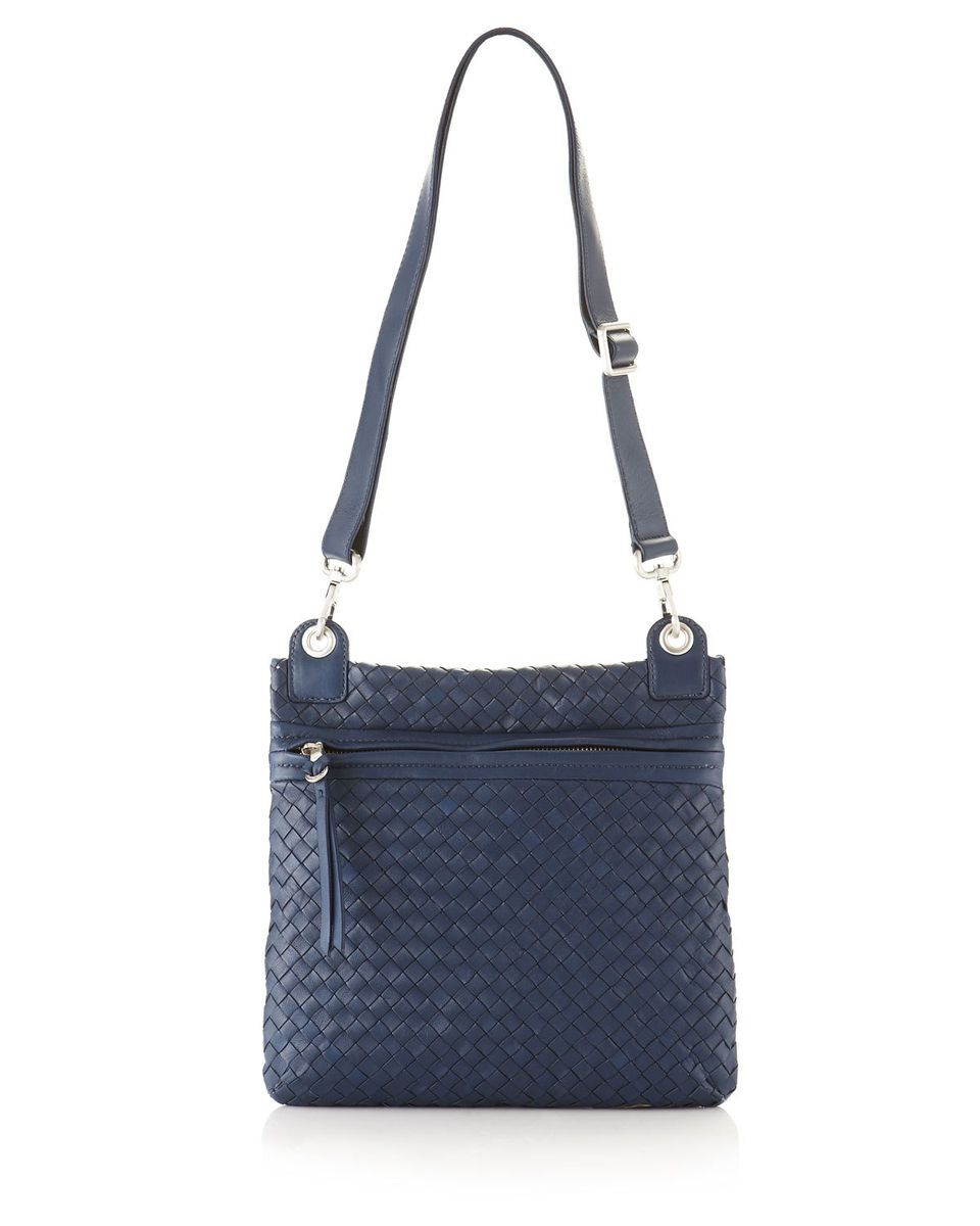 Christopher Kon Woven Leather Crossbody Bag Navy Blue