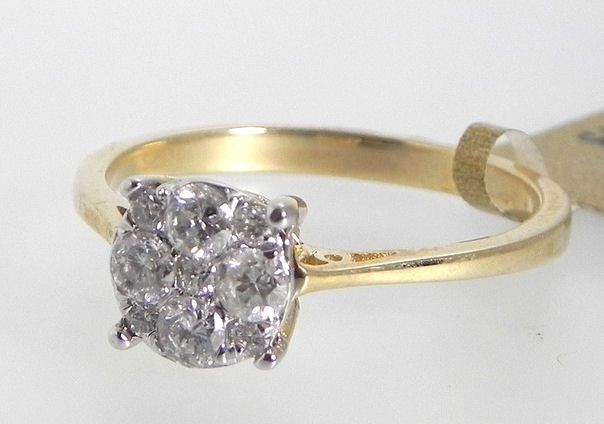 14K Y Gold Bridal .38ct Diamond Cluster Wedding Engagement Ring