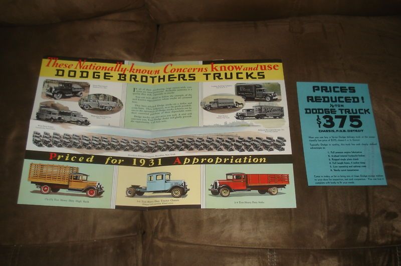 VINTAGE AUTO CAR COLLECTIBLE 1931 DODGE BROTHERS 375 TRUCKS OLD DEALER