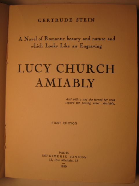 1930 Lucy Church Amiably by Gertrude Stein 1st Ed