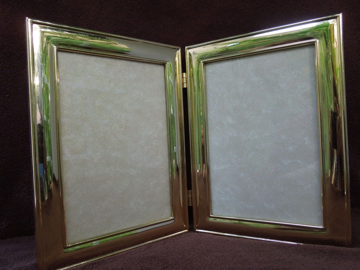 Picture Frame Folding Double Gold Colored Metal and Glass Table Frame