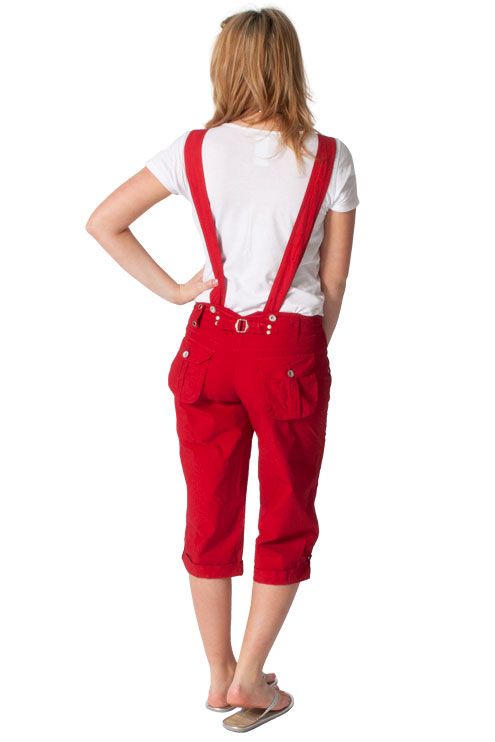 Womens 3 4 Length Bib Overalls Red Ladies Cotton Bib Summer Pants