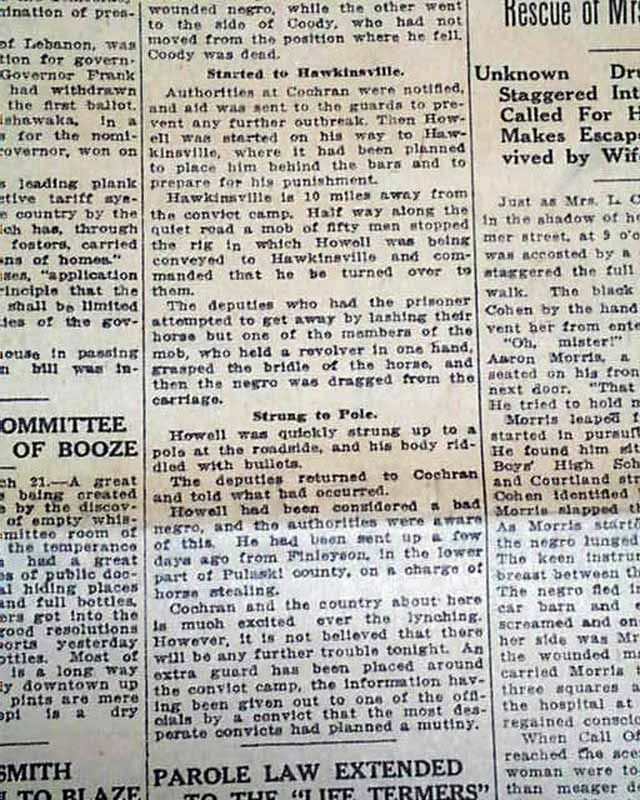 1912 Atlanta GA Old Newspaper Cochran Georgia Negro Lynching
