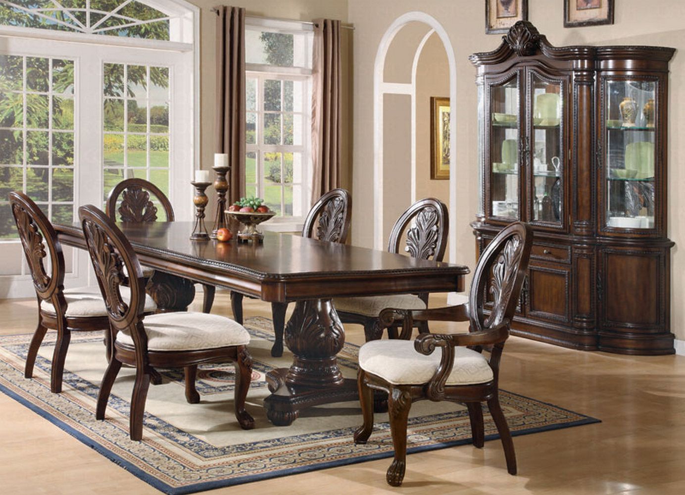 Tabitha Formal Pedestal Dining Room Set 7 Piece Deep Rich Cherry