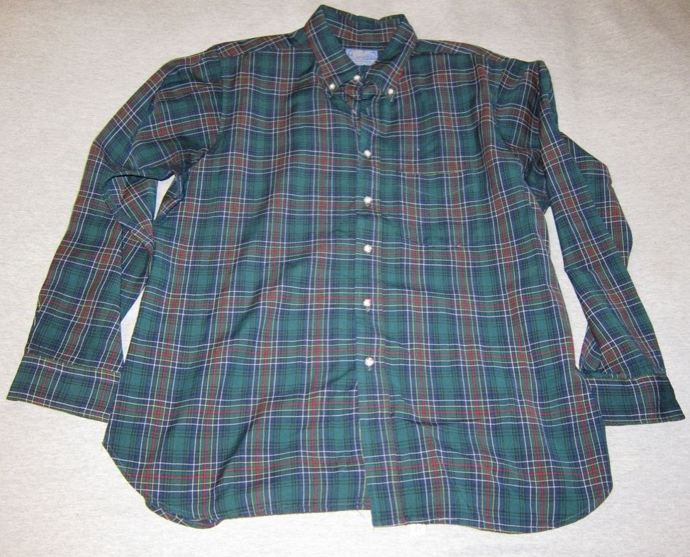 Pendleton Button Down Wool Shirt Green Cockburn Tartan Size XL