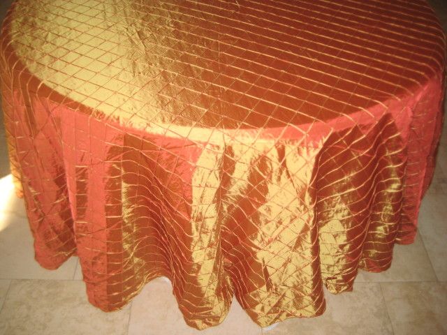  Fire Orange Pintuck 120 in Round Wedding Catering Tablecloths