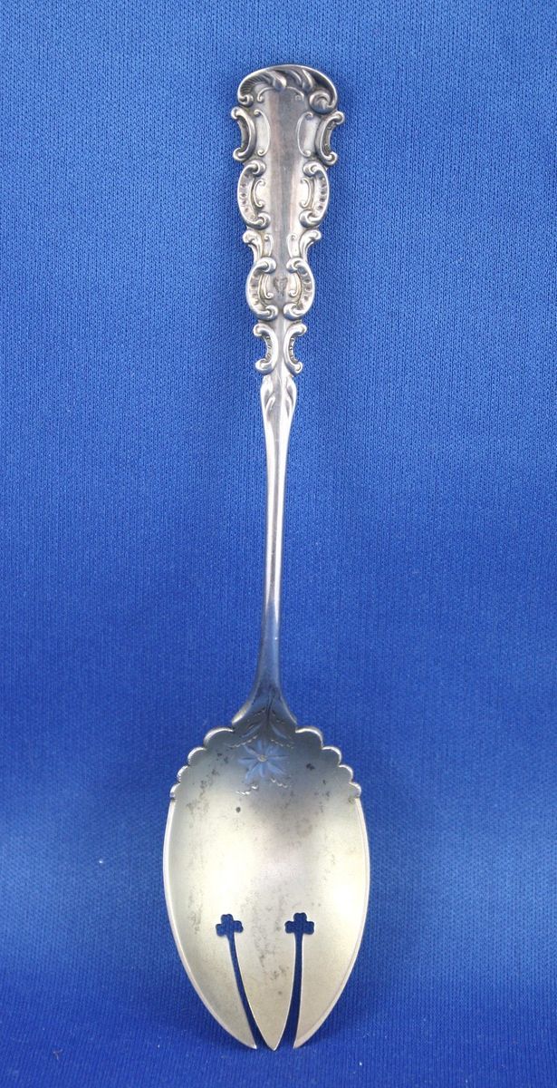 Detailed Antique Sterling Silver Condiment Fork in Excellent Condition