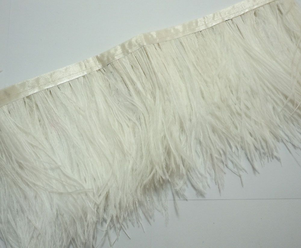 FJ2 4 6 White Ostrich Feather Fringe Trim per Feet