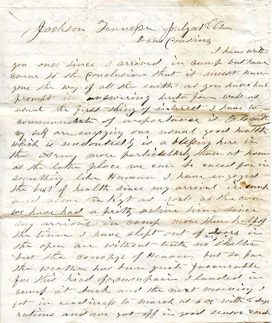  Civil War Letter 1862 Lagrange Corinth Memphis Grand Junction
