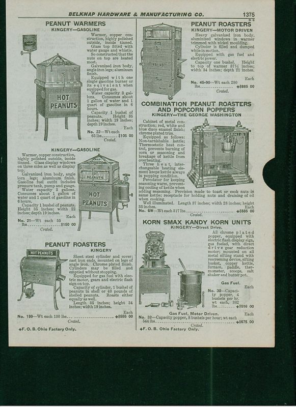 1934 Kingery Gasoline Peanut Warmer Pop Corn Roaster Ad