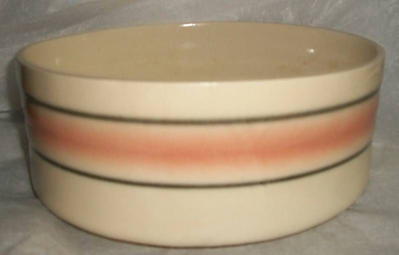 COOKSON POTTERY BOWL TAN WITH PINK GREY BAND 8304