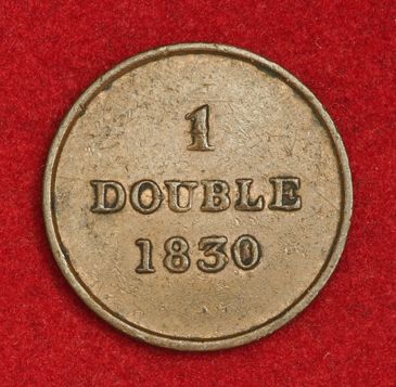 1830, Guernsey. Scarce Copper 1 Double Coin. 1st Date of Type