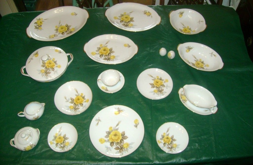 Sango Cotillion Yellow Rose 12 place setting plus serving pieces 102