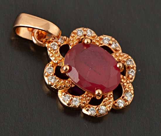 9K Rose Gold Filled Red Ruby,CZ,Womens Pendant,So elegantF240