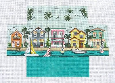  Crossing Tropical Cottages handpainted Brick Cover Needlepoint Canvas