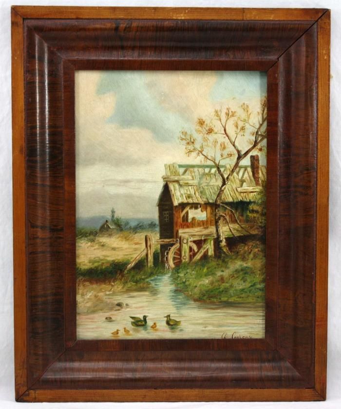  Painting on Canvas Landscape With Watermill Scene Signed R. Cooksey