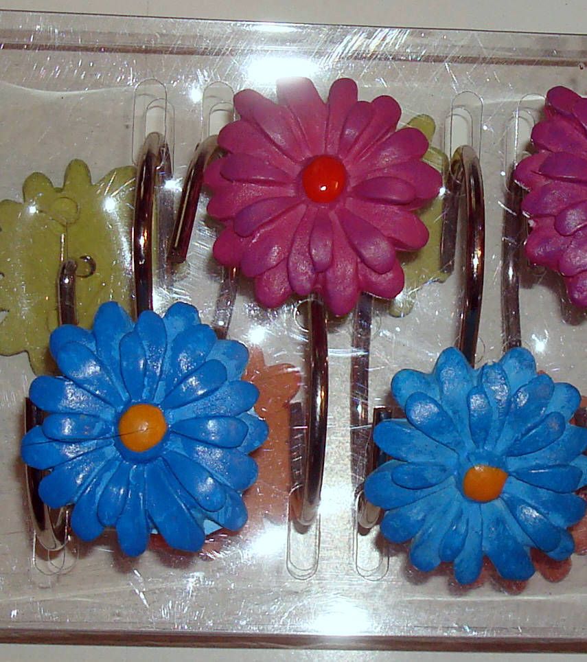 New Crazy Daisy Shower Curtain Hooks Orange Blue Pink