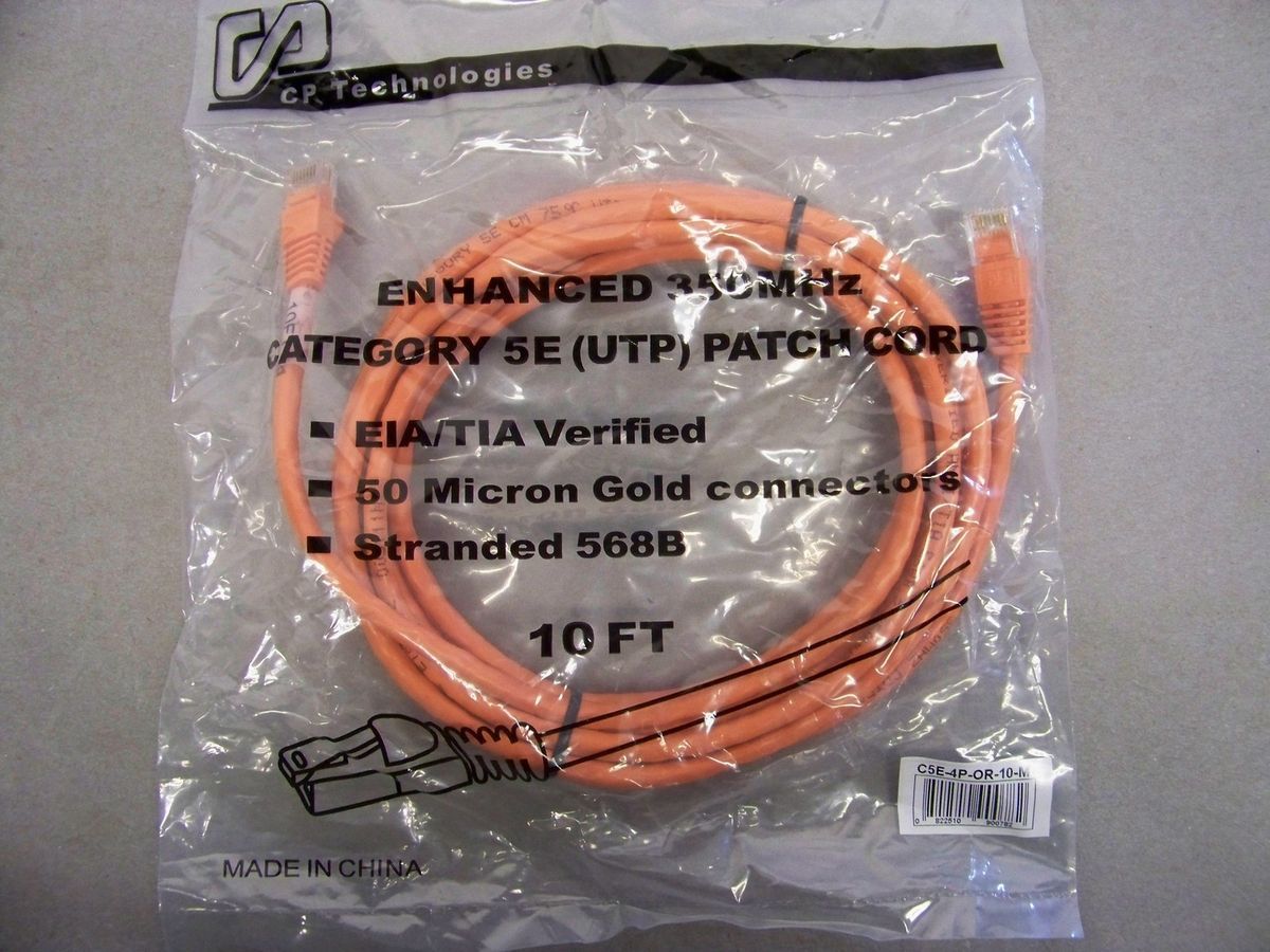 Lot of 5 CP Technologies C5E 4P OR 10 M CAT5E Patch Cable RJ45M RJ45M