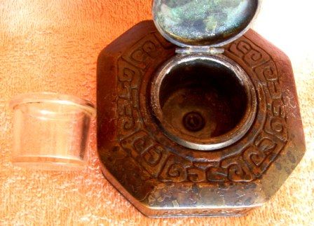 LCT Tiffany Zodiac Bronze Dore Inkwell w Glass Insert