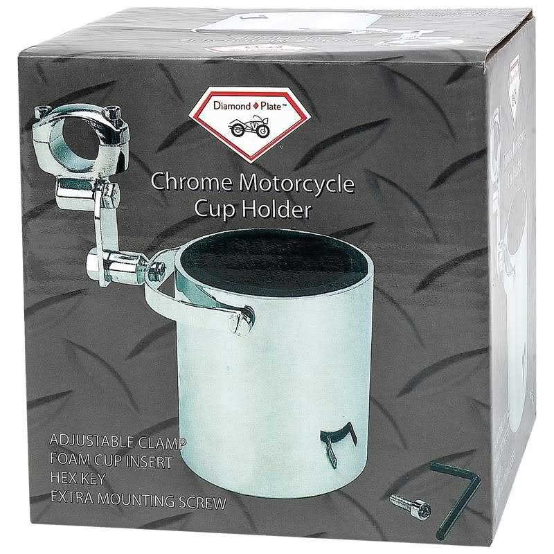 Chrome Motorcycle Cup Holder w Adjustable Clamp w Foam Cup Insert for