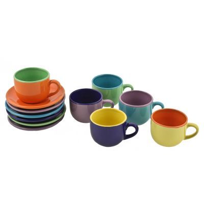 Gibson Everyday 12pc Espresso Set 6 Cups Saucers 4oz Multi Color Café