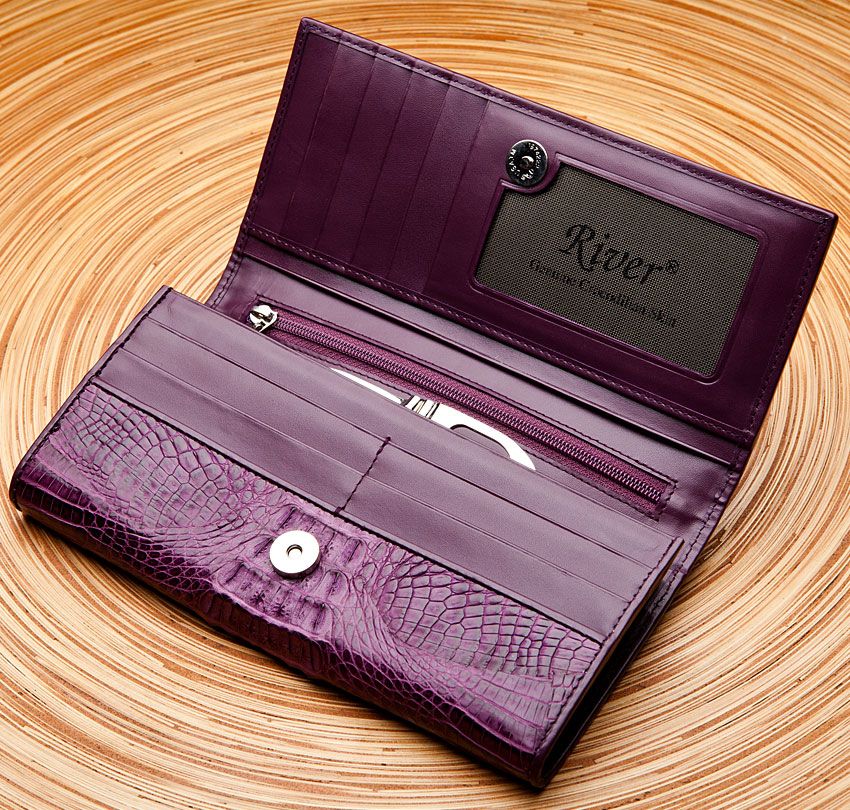 Purple Genuine Crocodile Alligator Skin Leather Womens Wallet Purse