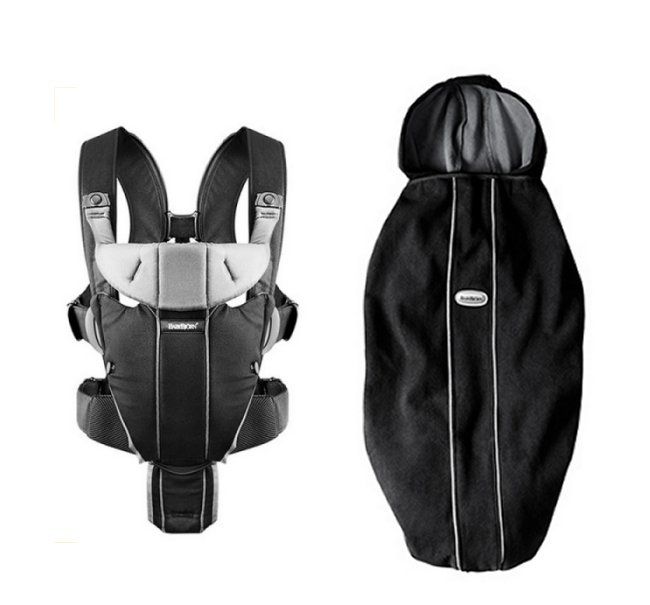 BabyBjorn Baby Carrier Miracle   Black/Silver, Cotton & Carrier Cover