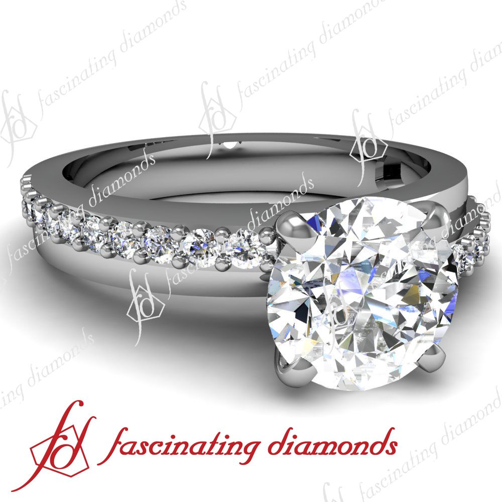   Ct Round Cut Diamond Engagement Ring Pave Set 14K WHITE GOLD SI1 GIA