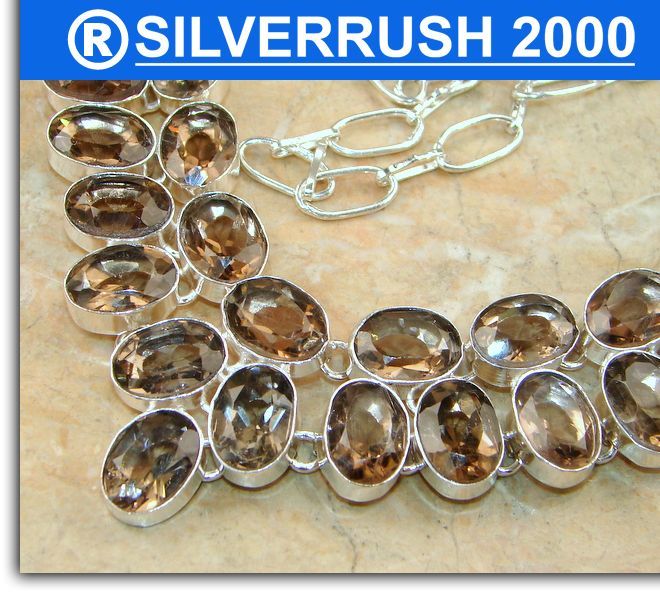 Smoky Quartz Necklace Plated w Genuine 925 Sterling Silver 56