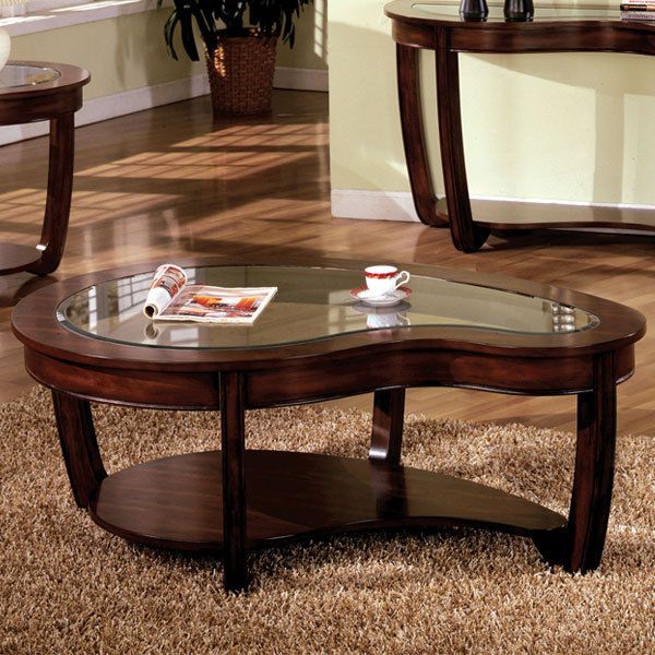 Crystal Falls Dark Cherry Finish Glass Top Coffee Table