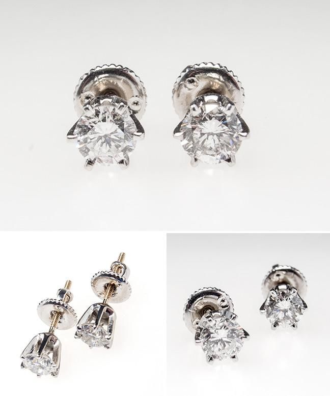 Natural Diamond Stud Earrings Round Brilliants 14K White Gold sku