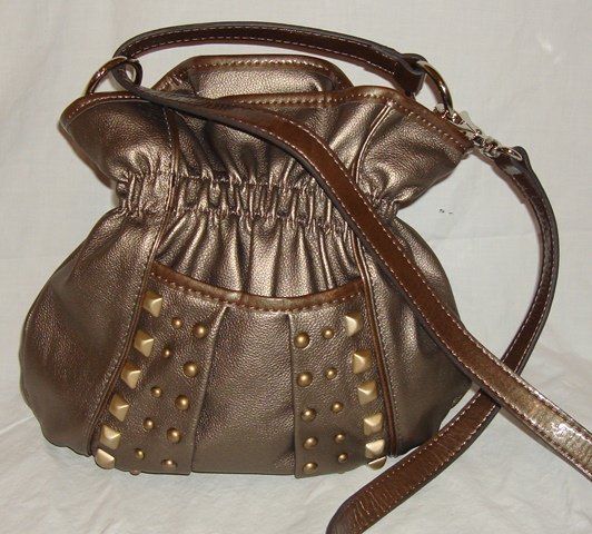 Kathy Van Zeeland Small Ruched Shoulder Bag Purse Metallic Pewter