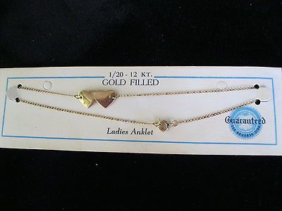 20   12 Kt. Gold Filled Double Heart Anklet From the 40s/ 9